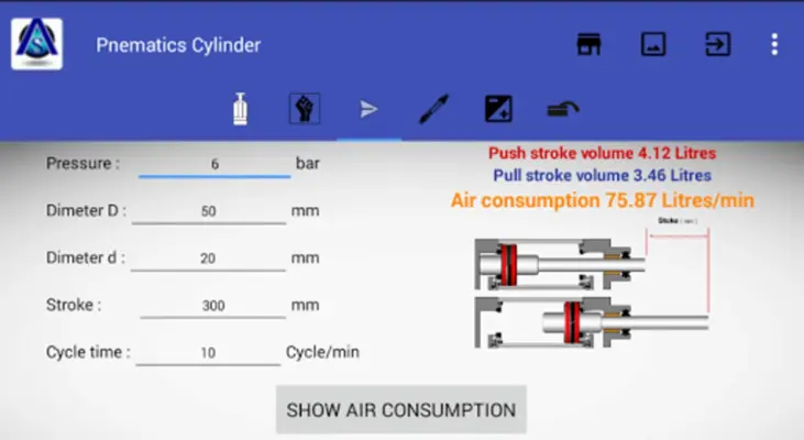 Pneumatic Cylinder Calculator android App screenshot 2